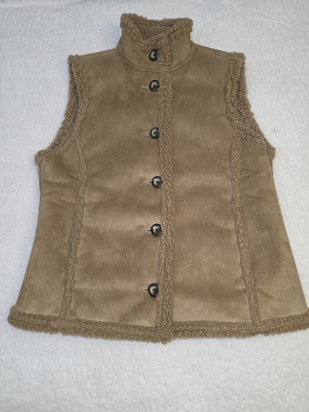 Vintage L.L. Bean Women's Tan Sherpa-Trim Faux Suede Vest Gorpcore Cowgirl Small